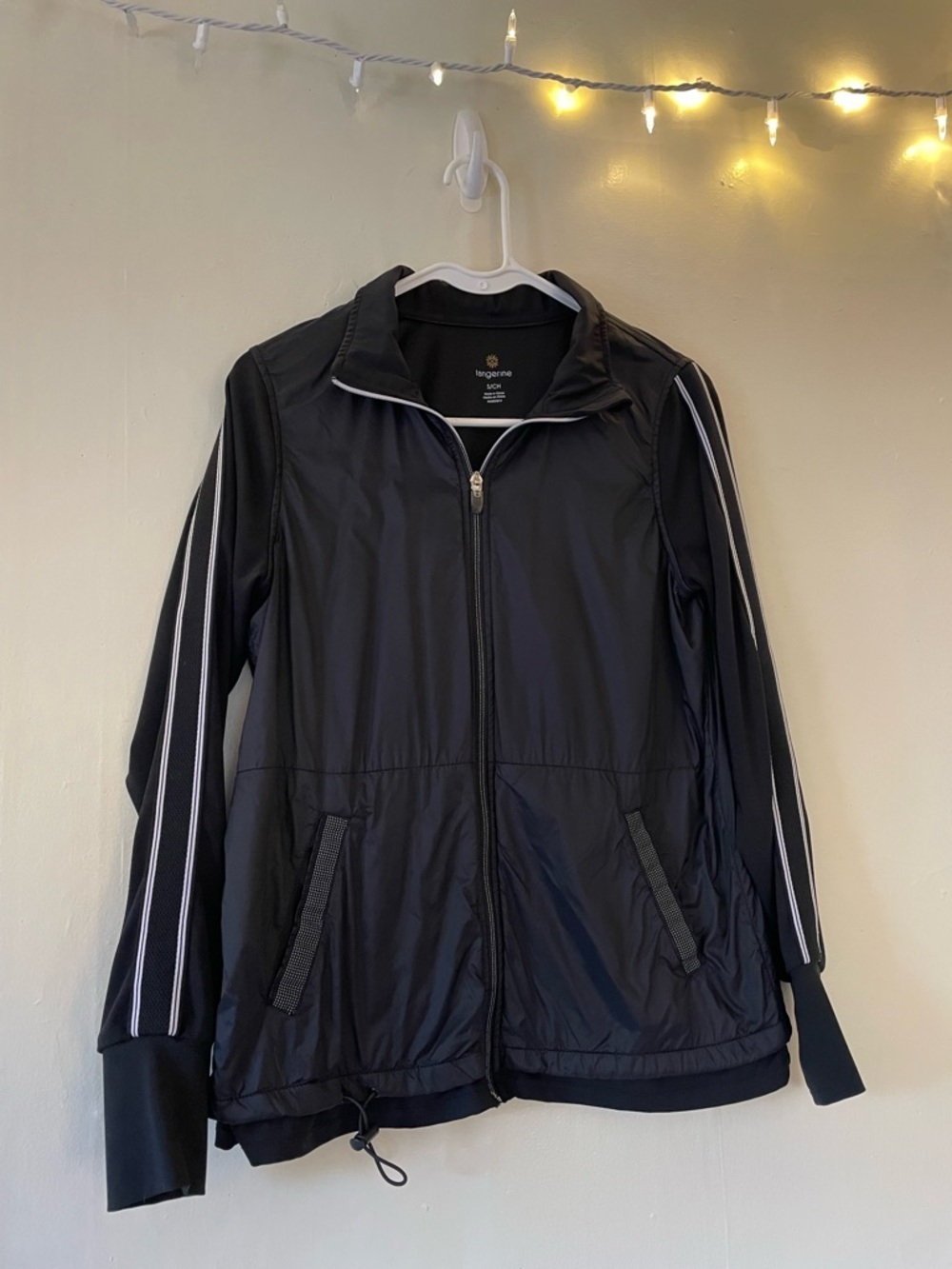 Tangerine Activewear Classic Black Track Jacket White Yoga Comfort Thumbhole Y2K - Picture 6 of 15